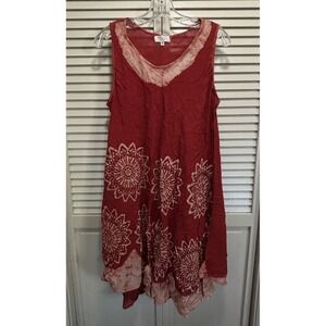 Tamsy Tie Dye Tank Sun Dress NWT Rust/White Size One Size Rayon Scoop Neck
